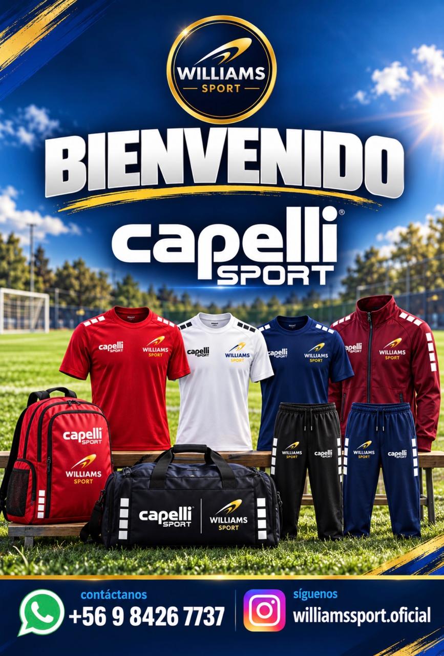 Muro de bienvenida con los logos de Capelli Sport y Williams Sport en la sede